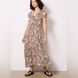 Emerson Fry Frances Frill MAXI Dress Color Navy paisley print Size XSMALL NWT